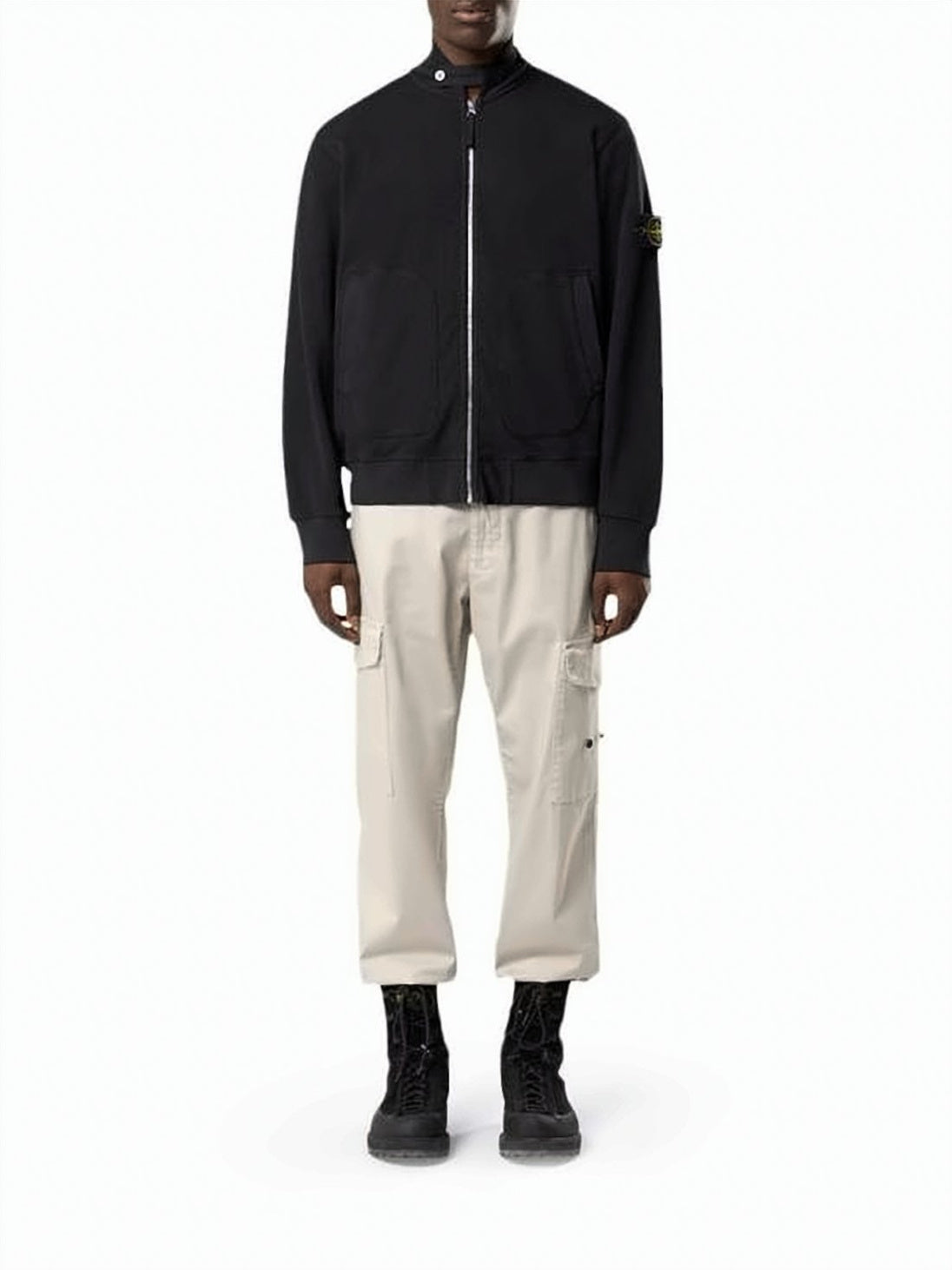 Structured Black Cotton Jacket with Stand Collar