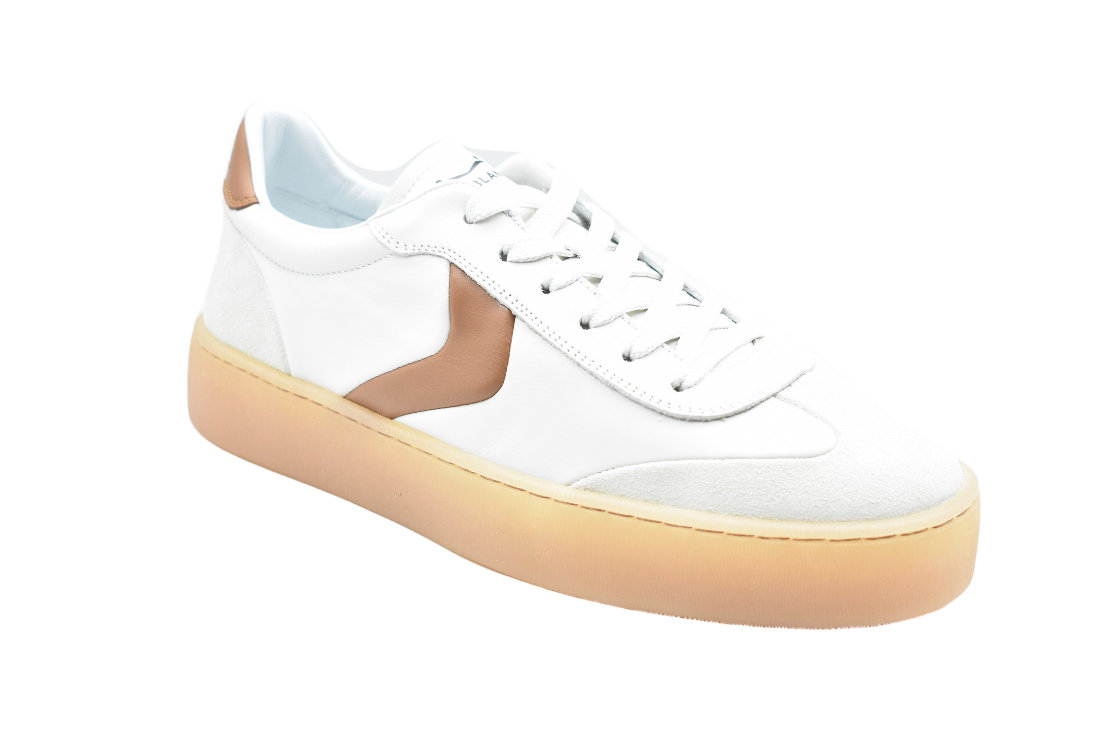 Cognac-White Low-Top Sneakers With Suede