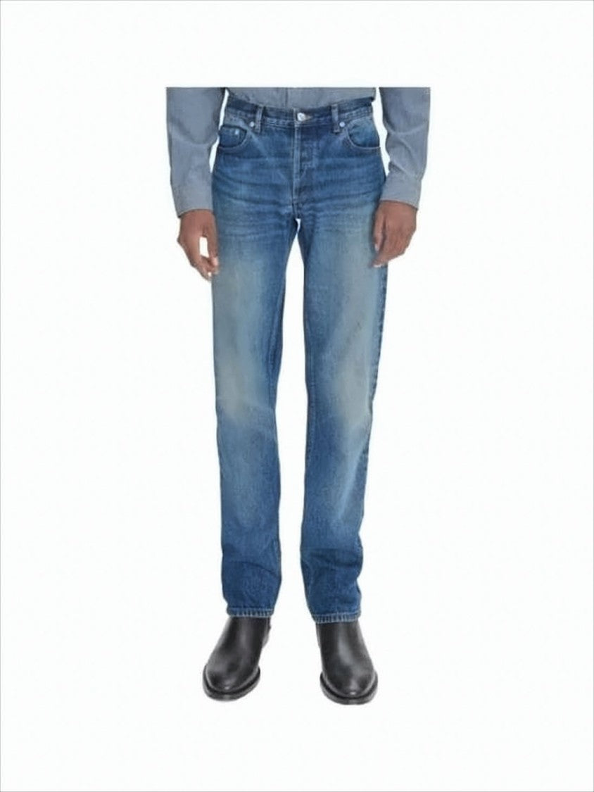 Straight-Leg Denim Pants with Subtle Fading