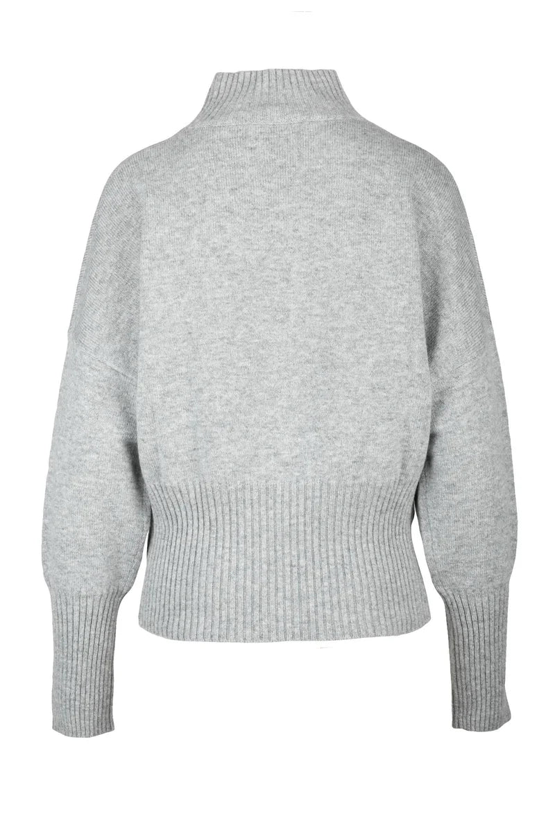 Nuccia Mock Neck Sweater with Rhinestones - Grey