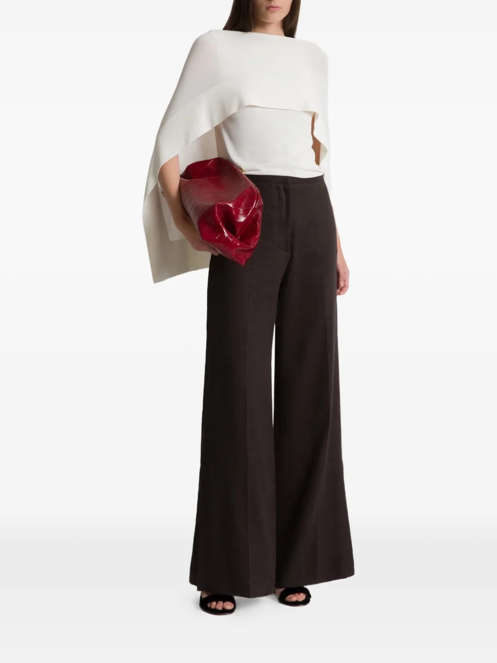 Layered Long-Sleeved Top with Draped Cape Overlay