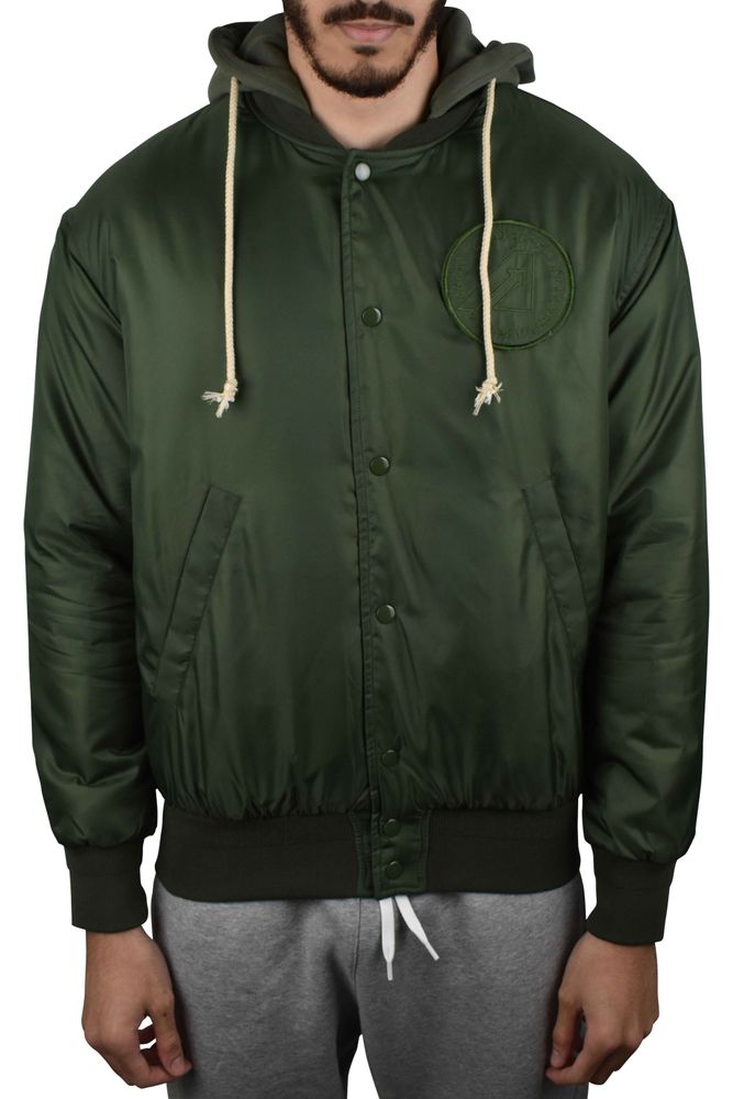 Hooded Bomber Jacket With Embroidered Logos