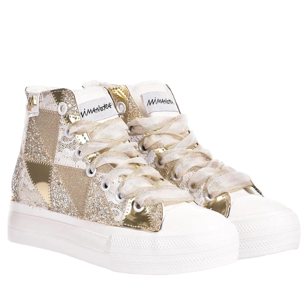 High-Top Sneakers With Handcrafted Gold Patchwork