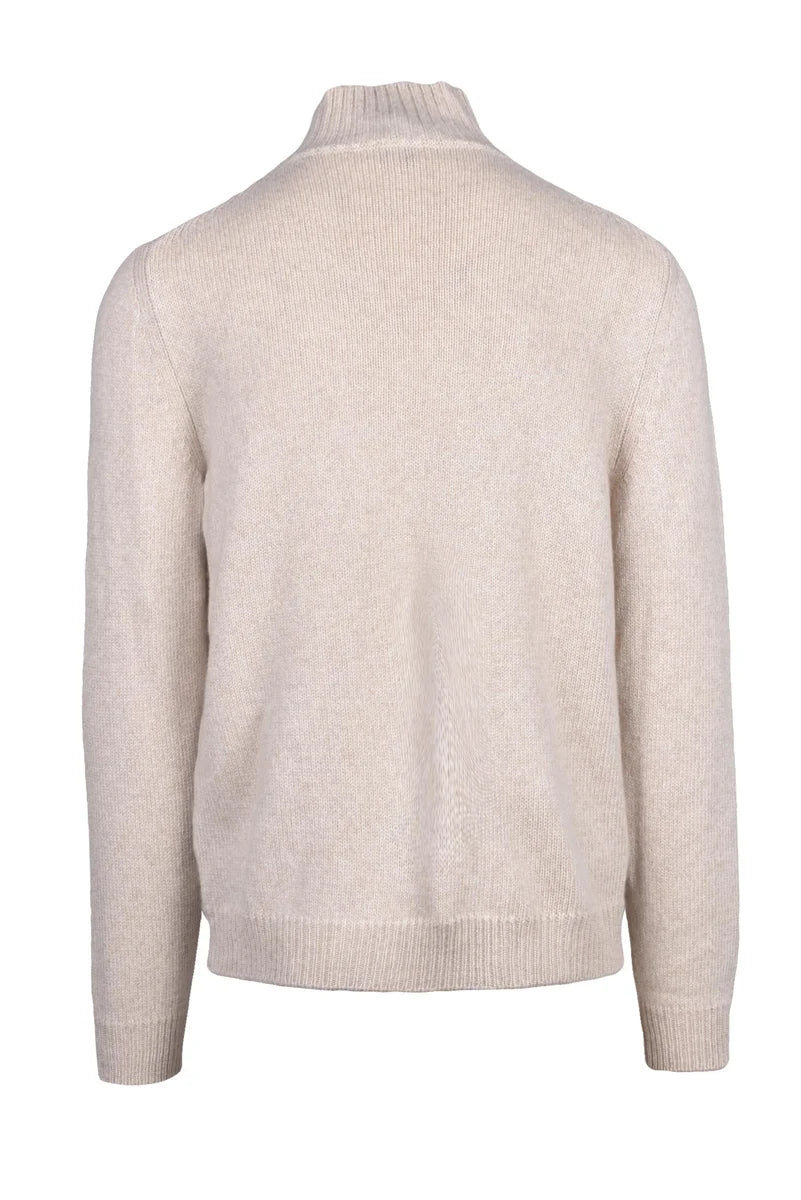 Mock Neck Zip Sweater - Beige