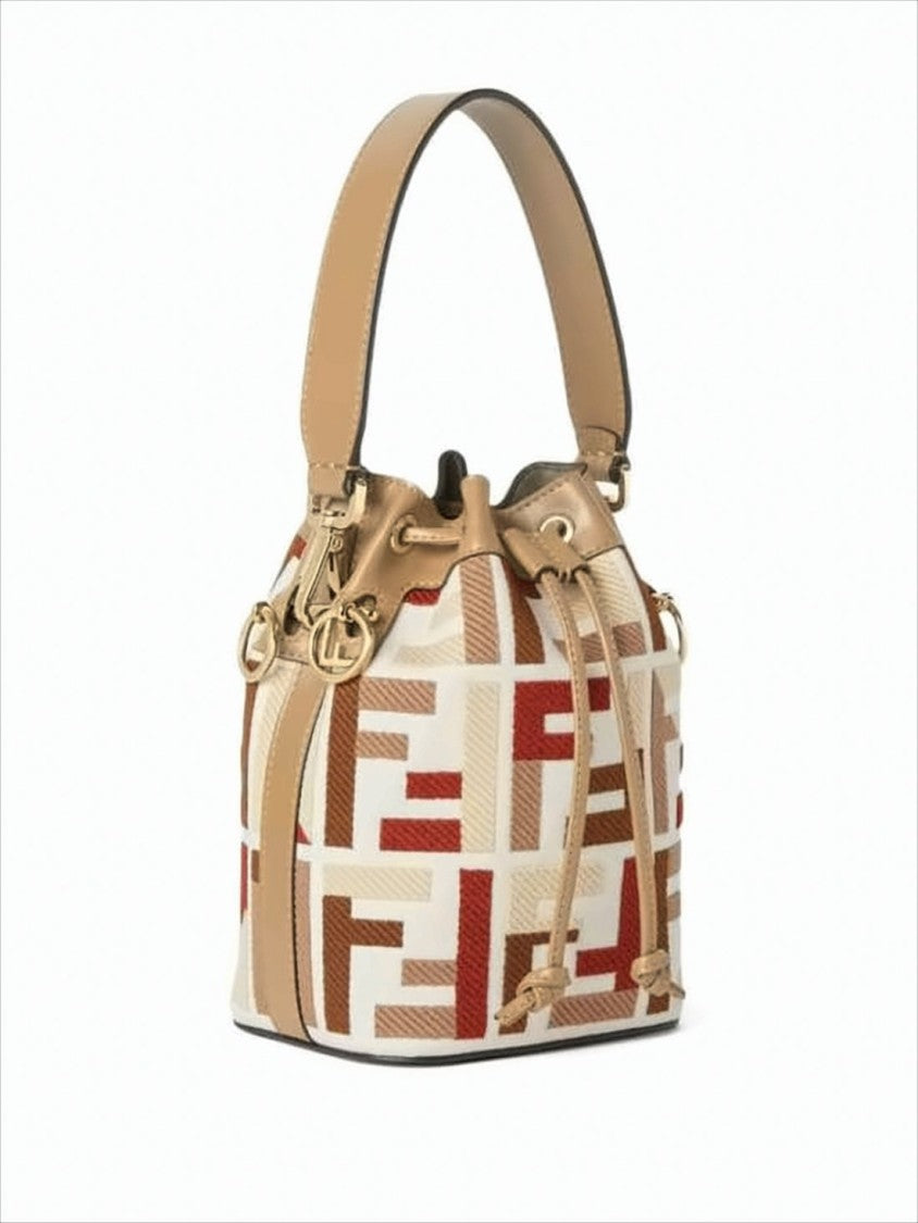 Bucket-Style Shoulder Bag with Geometric Pattern