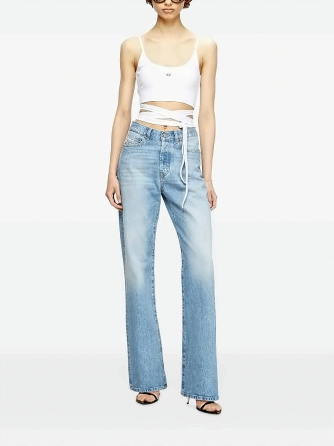Light Wash Flared Cotton Denim Pants