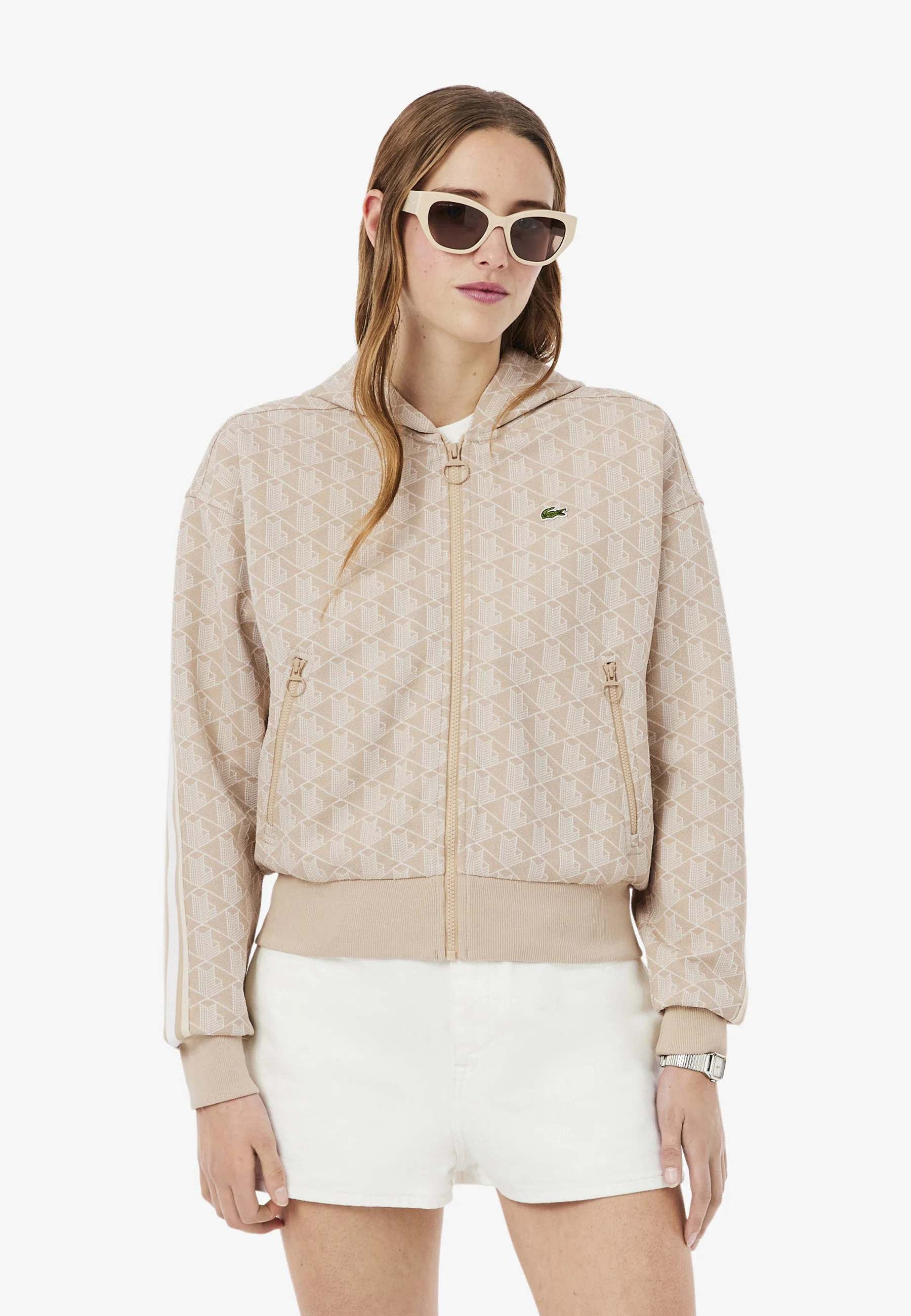 Beige Monogram Jacquard Hoodie