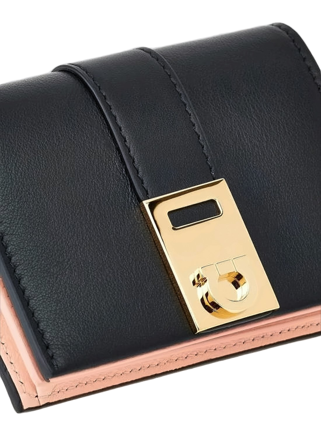 Rectangular Calf Leather Wallet with Gold-tone Clasp