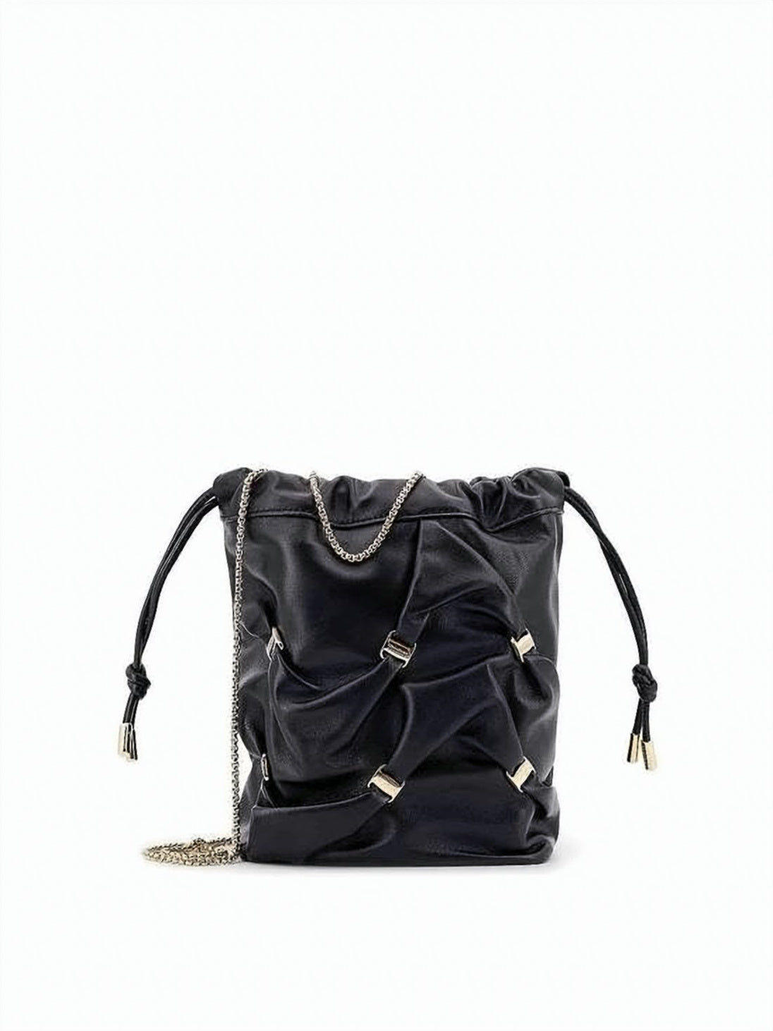 Black Ruched Soft Lambskin Shoulder Bag