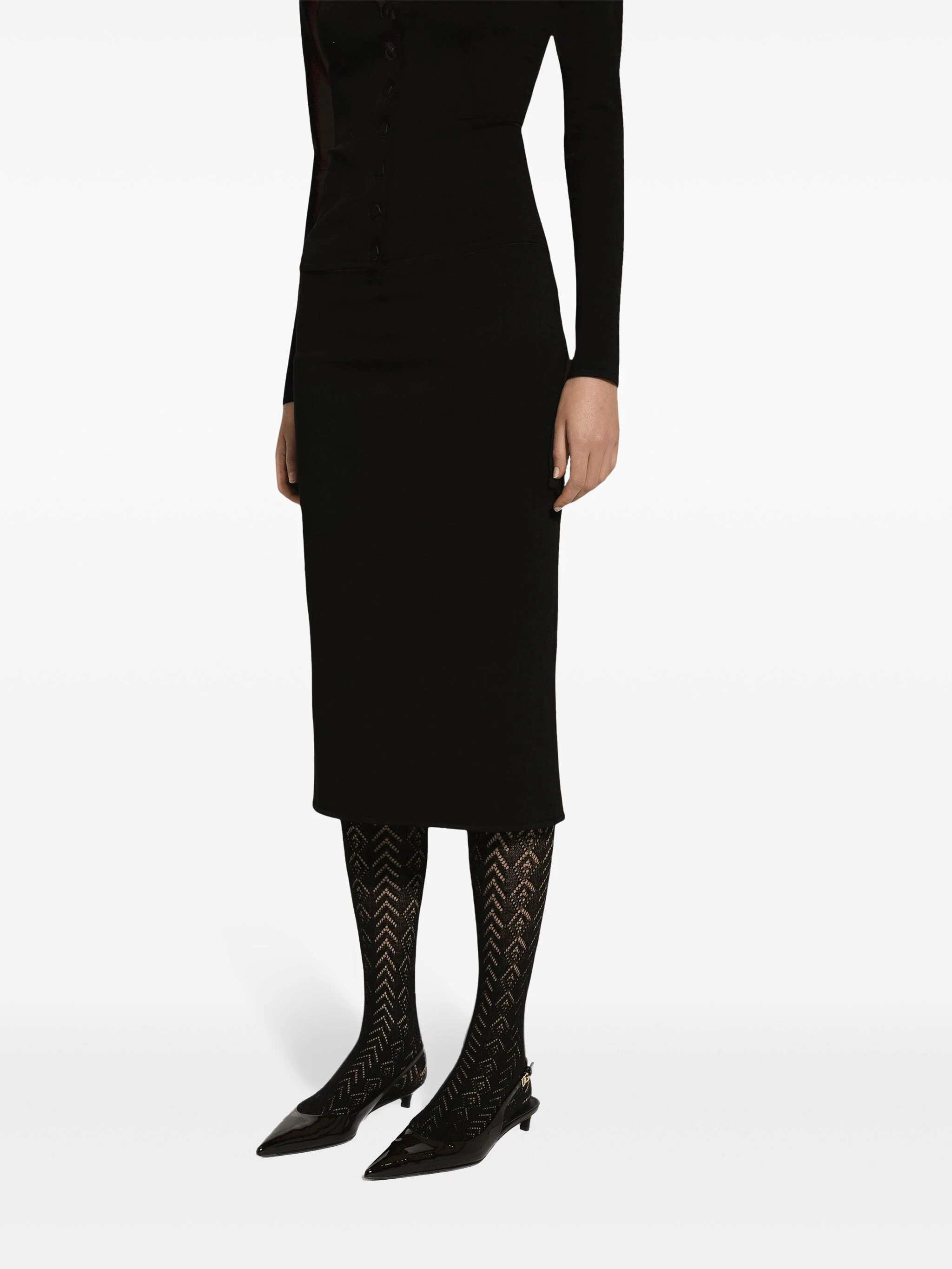 Black Longuette Stretch Viscose Logo Skirt