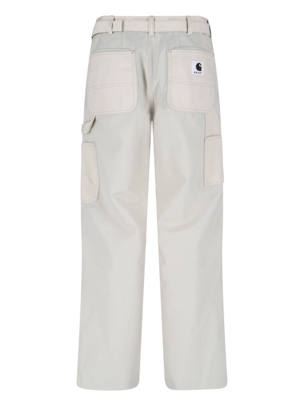 Double Knee White Pants With Mid-Rise Waist And Reinforced Patches