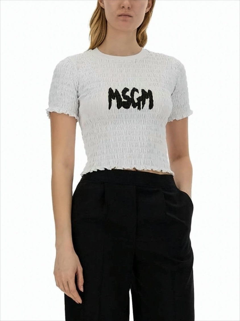 Cropped Textured Top with Ruched Fabric