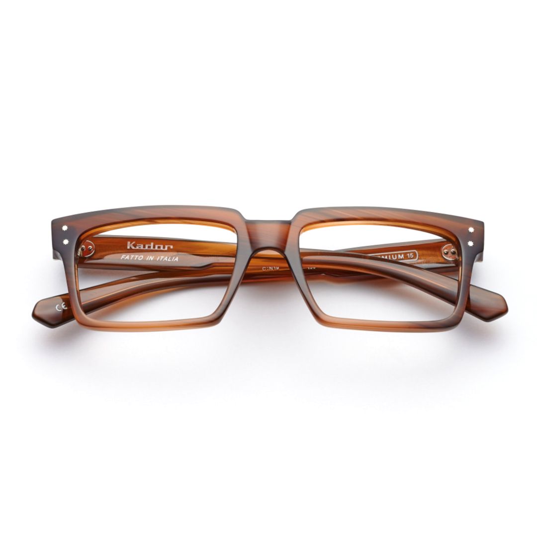 Premium 15 Rectangular Frame Eyeglasses with Translucent Amber-Brown Finish
