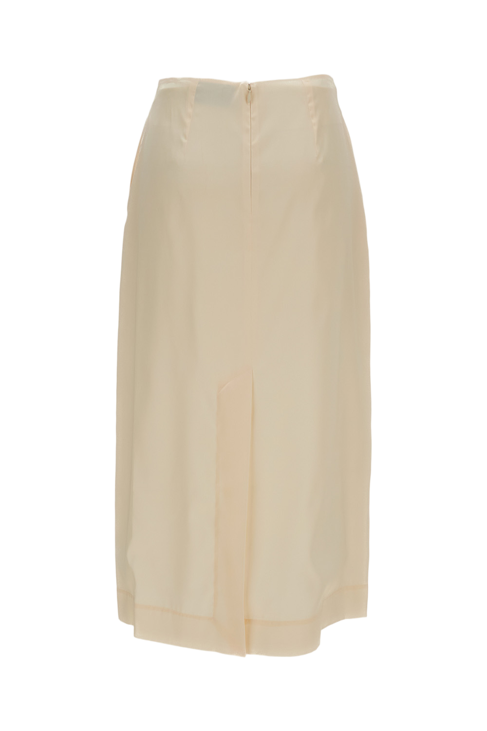 Cream Poppy Motif Satin Pencil Skirt