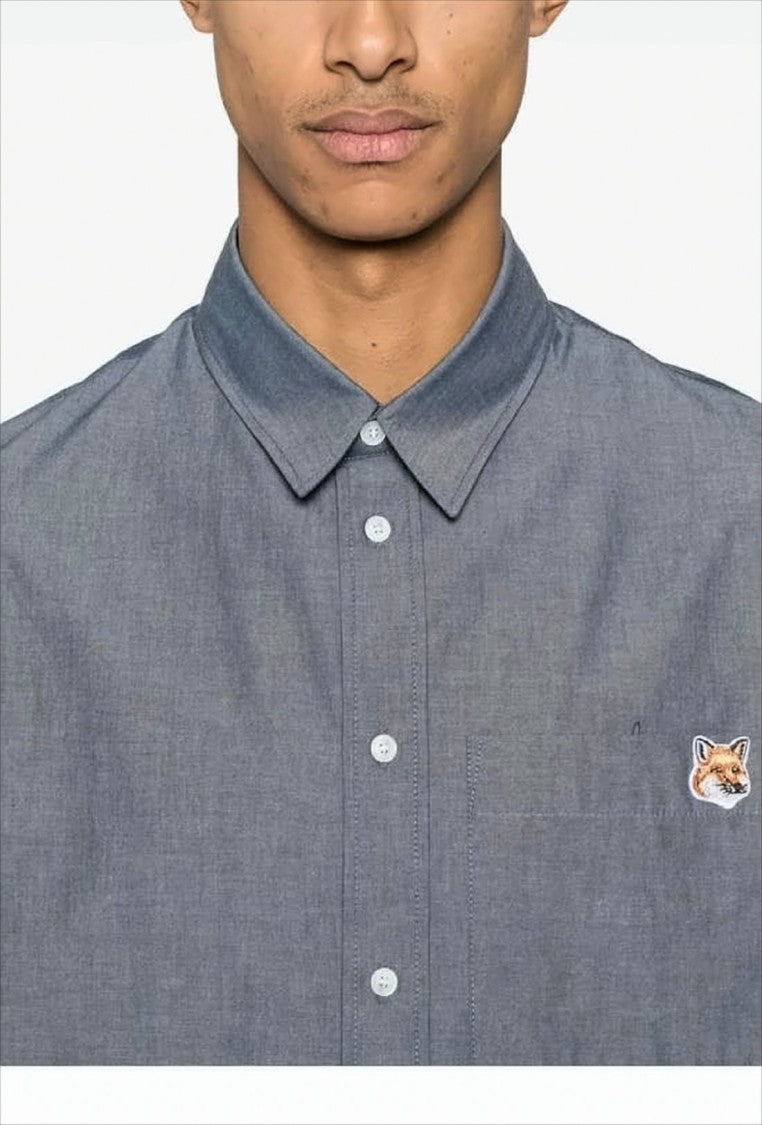 Long-Sleeve Shirt With Classic Collar And Embroidered Fox Patch