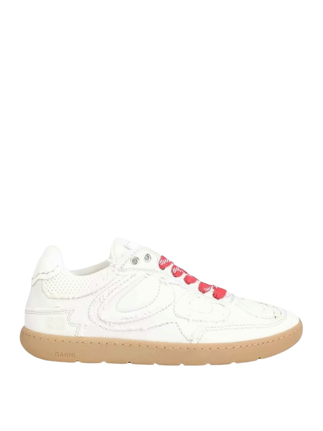 Textured White Sneakers with Red Laces