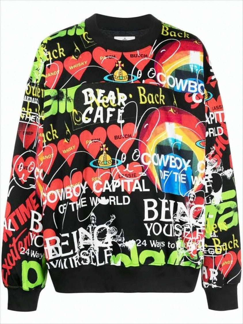 Eclectic Long-Sleeve Sweatshirt With Graffiti-Inspired Design