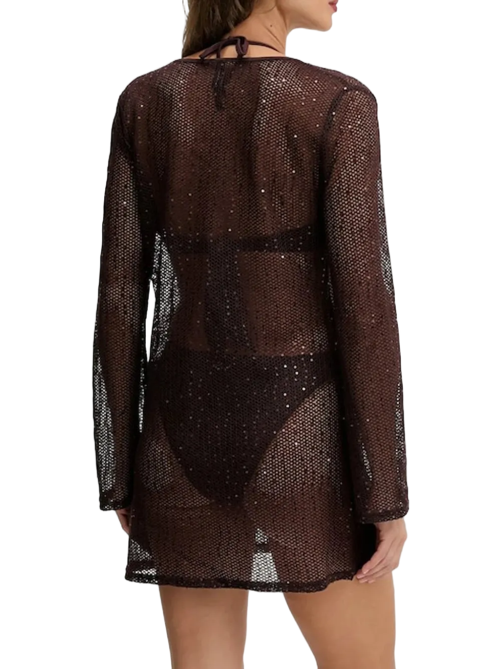 Sheer Long-Sleeved Mini Dress with Subtle Sequins