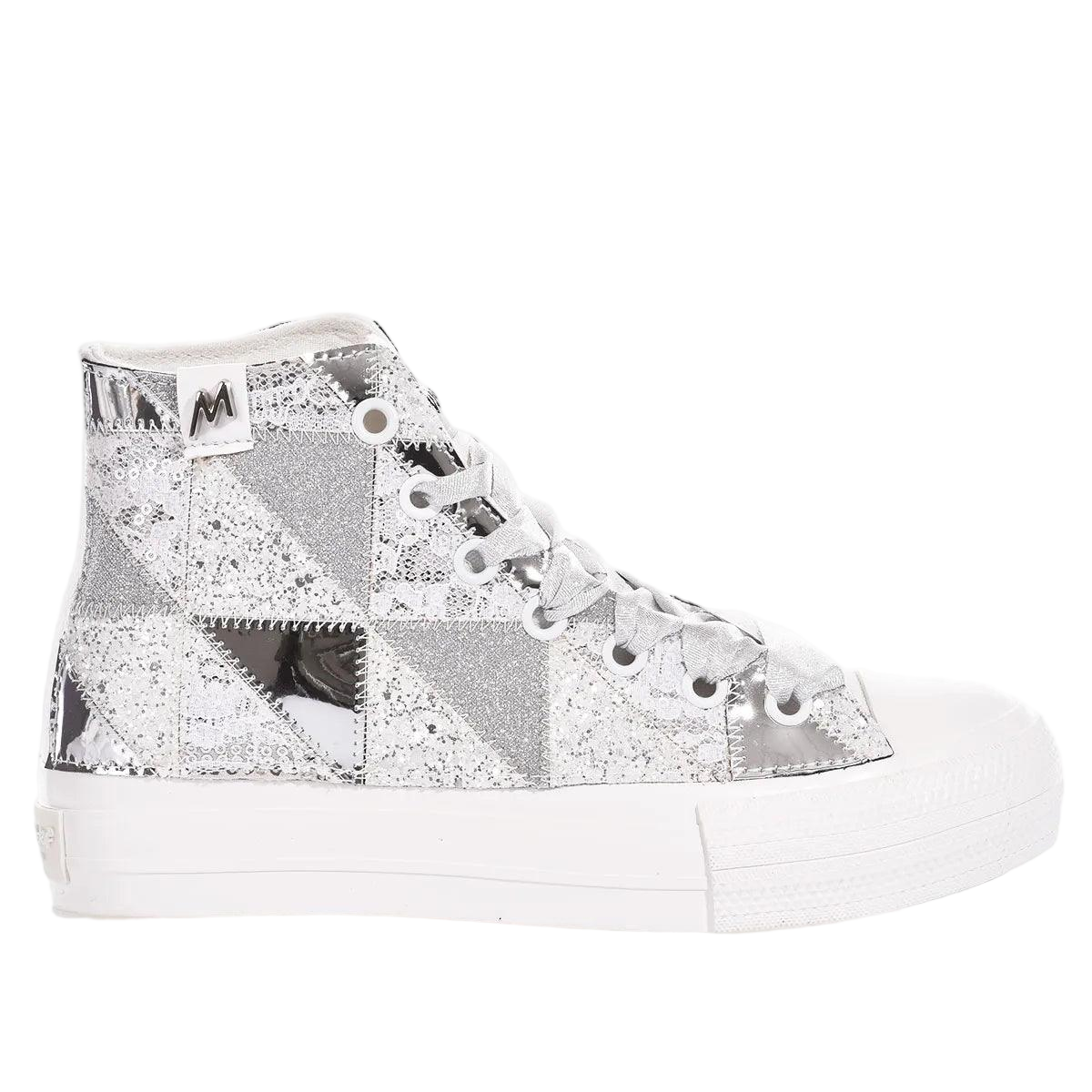 Handmade Silver Patchwork High-Top Sneakers