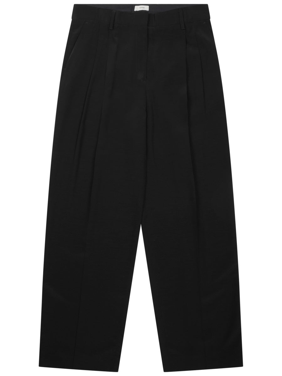 Tailored Straight Pants With Front Pleats And Mid-Rise Waist