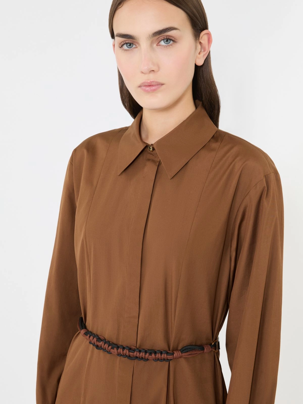 Midi Dress with Flared Skirt and Braided Belt
