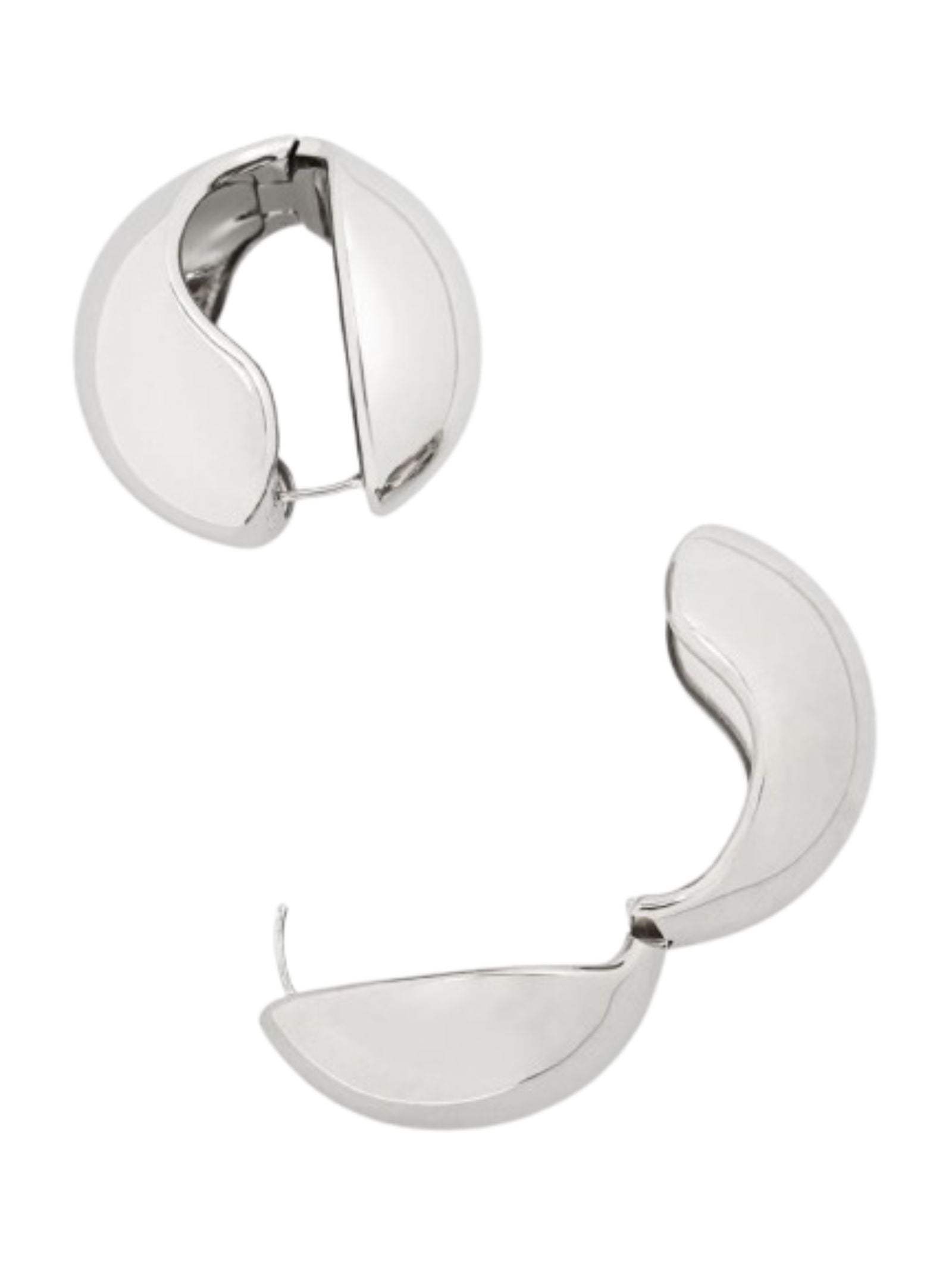 Curved Silver Earrings With Distinctive Logo Design