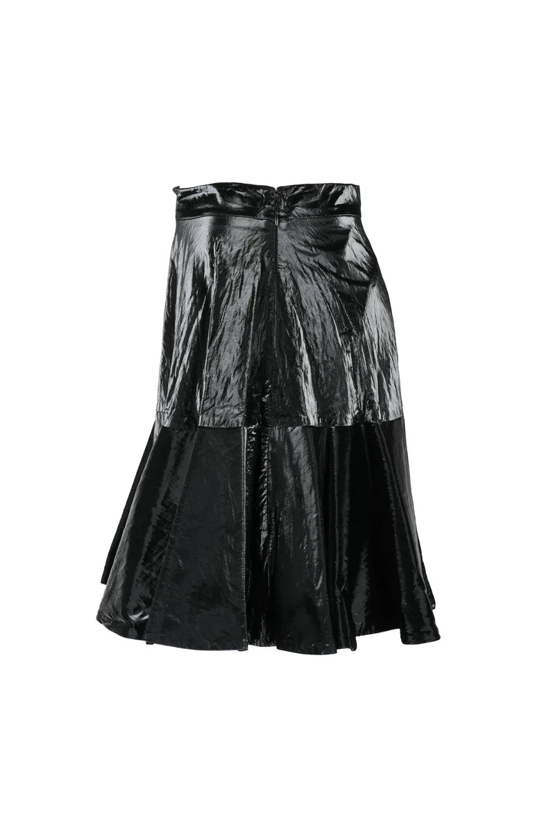 Flared Metallic Skirt - Black