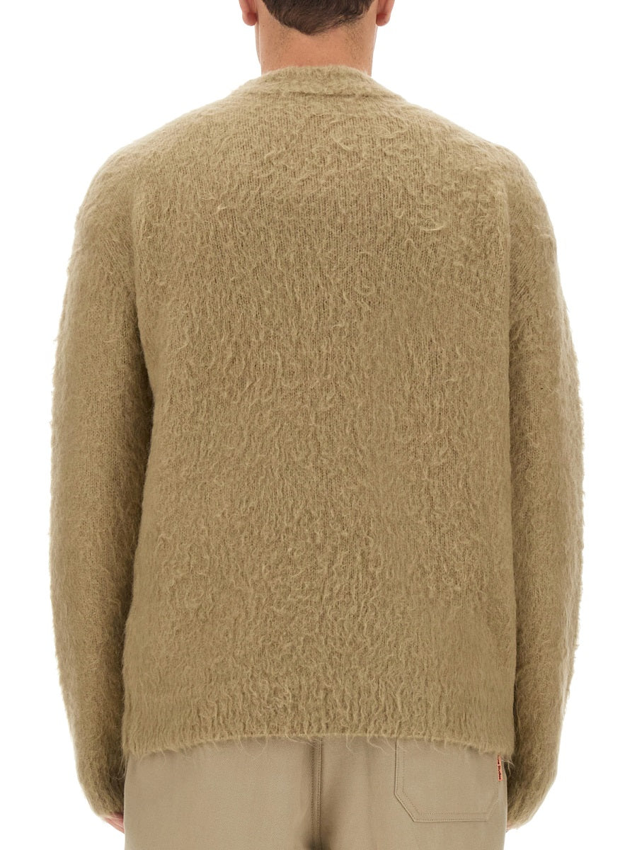 Fuzzy Wool Blend Sweater With High Neckline
