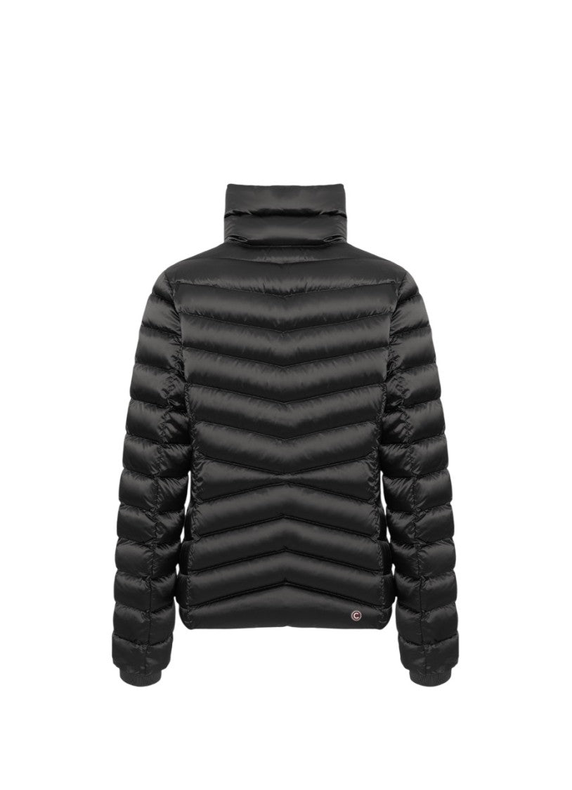 Oblique Quilted Down Jacket with High Collar