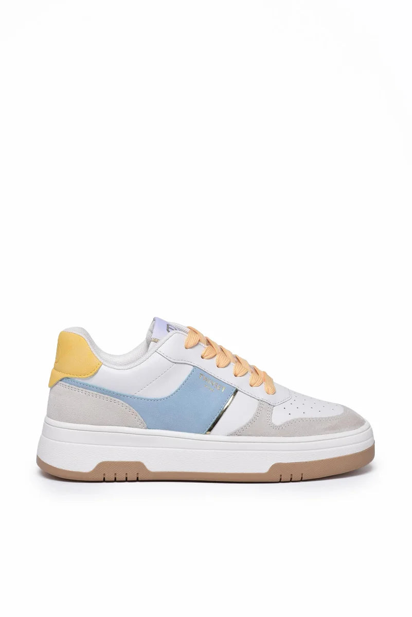 Women's Leather and Suede Sneakers - White/Light Blue