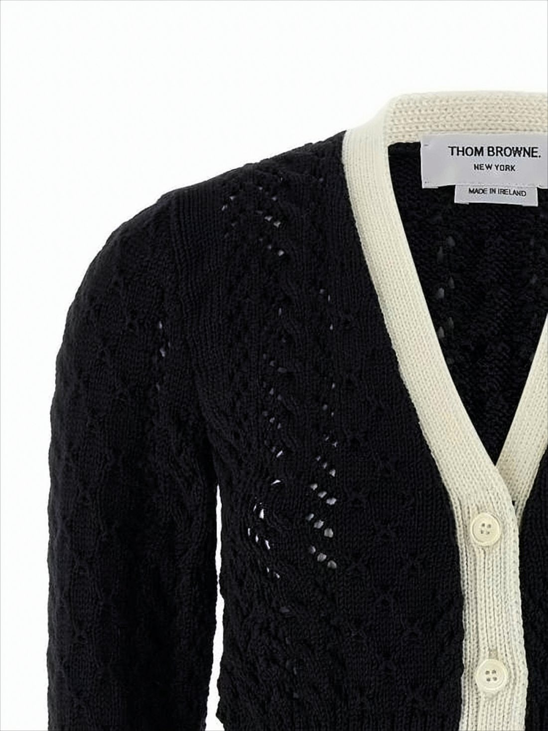 Textured Knit Cropped Cardigan With Contrasting Stripes