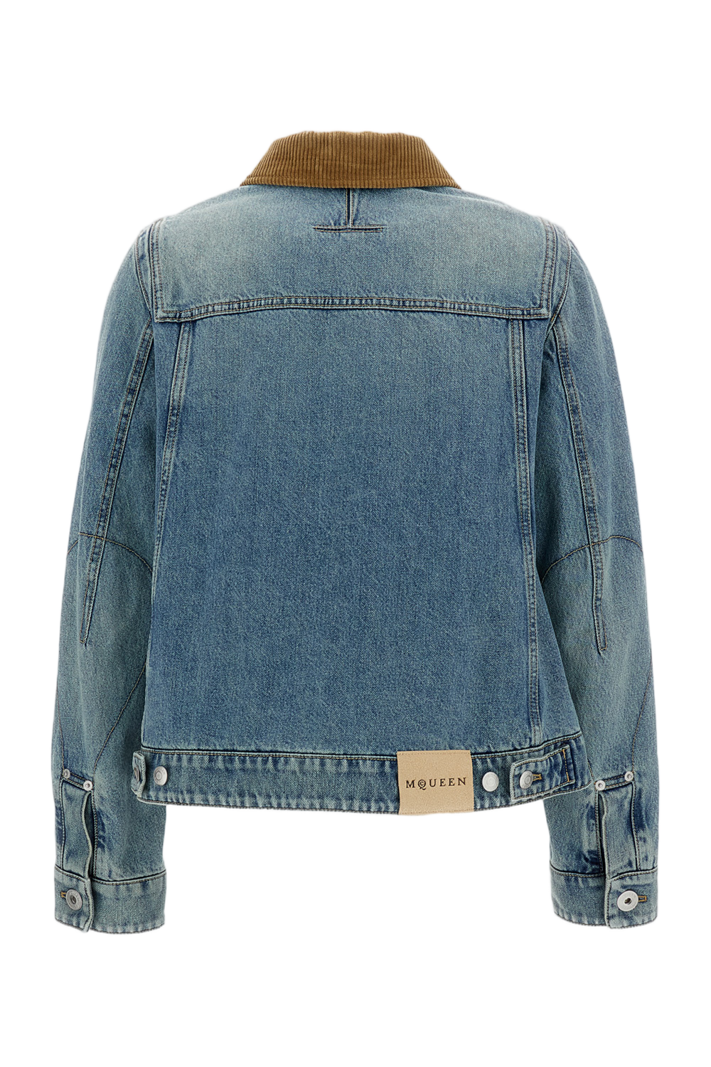 Light-Wash Denim Jacket with Contrasting Corduroy Collar