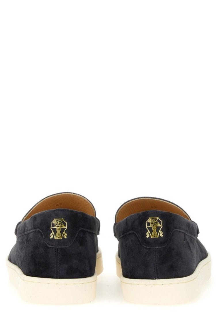 Suede Loafers with Contrasting Rubber Sole