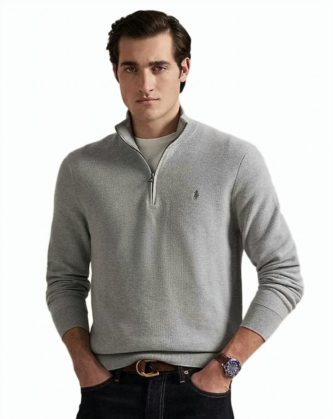 Half-Zip Collar Sweater with Embroidered Logo