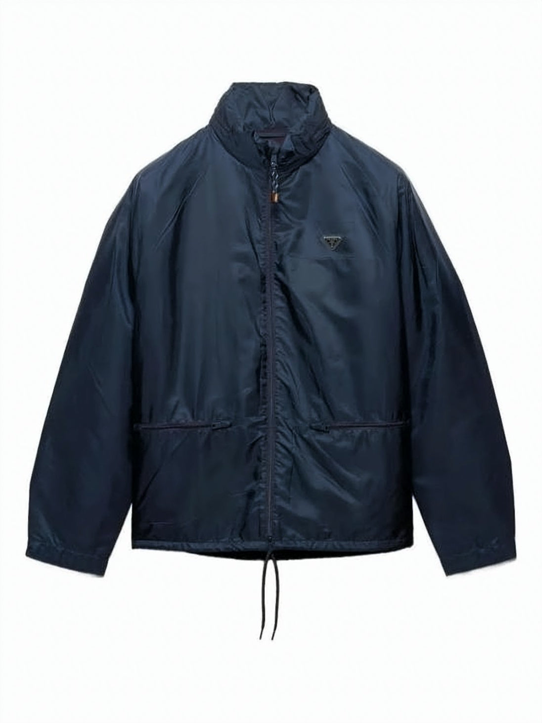 High-Collar Blue Jacket with Adjustable Hem