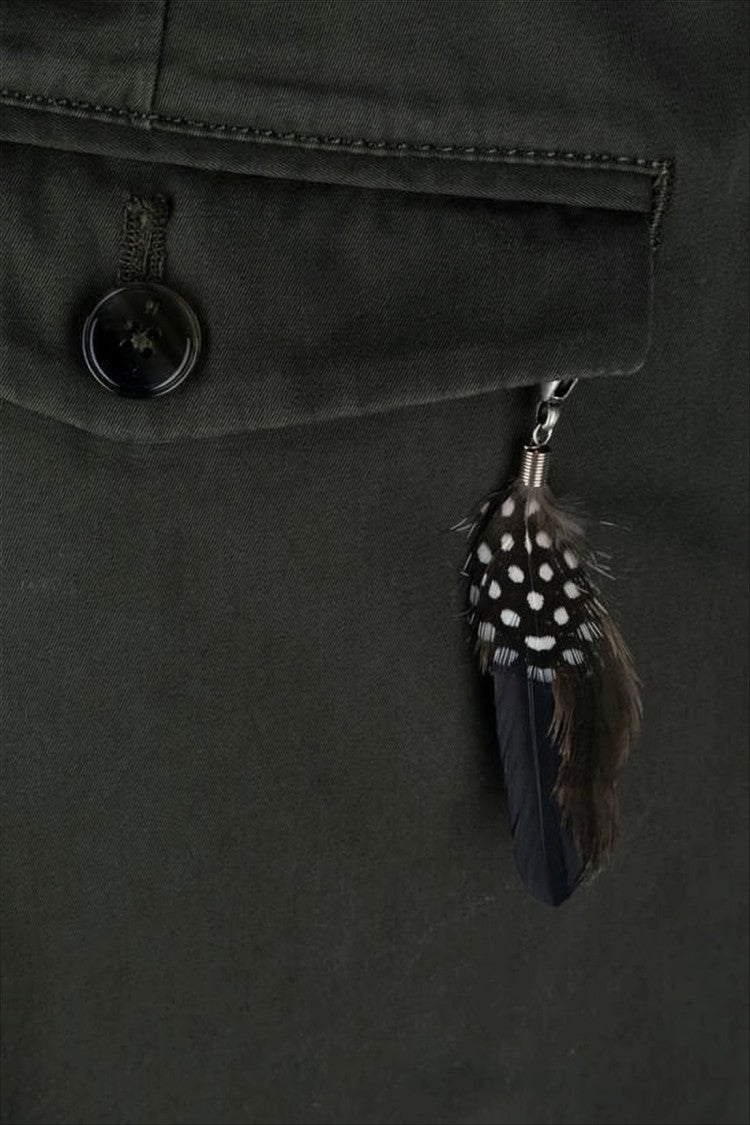 Cropped Tailored Suit Pants With Unique Feather Charm