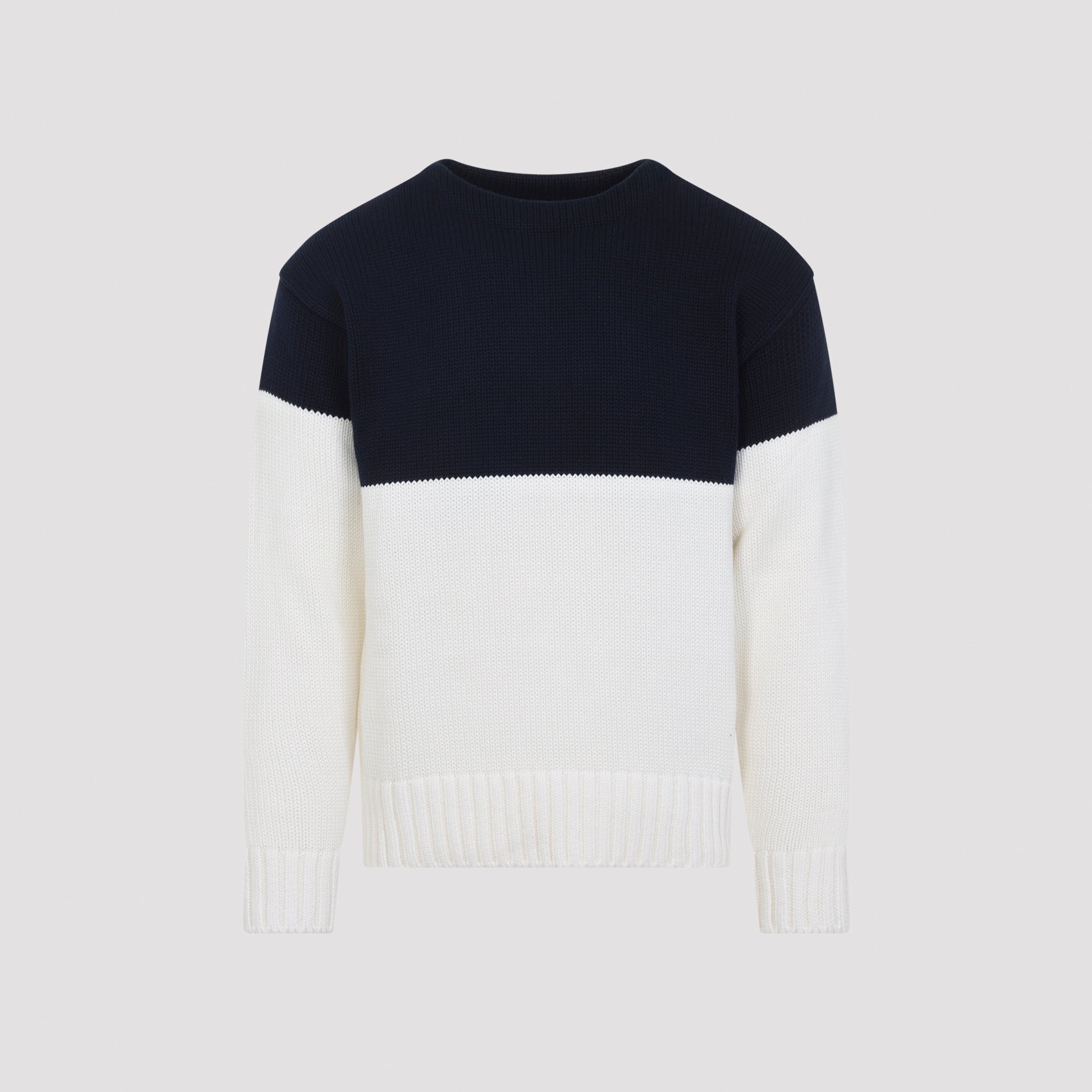 Color-Block Cotton Sweater with Crew Neckline