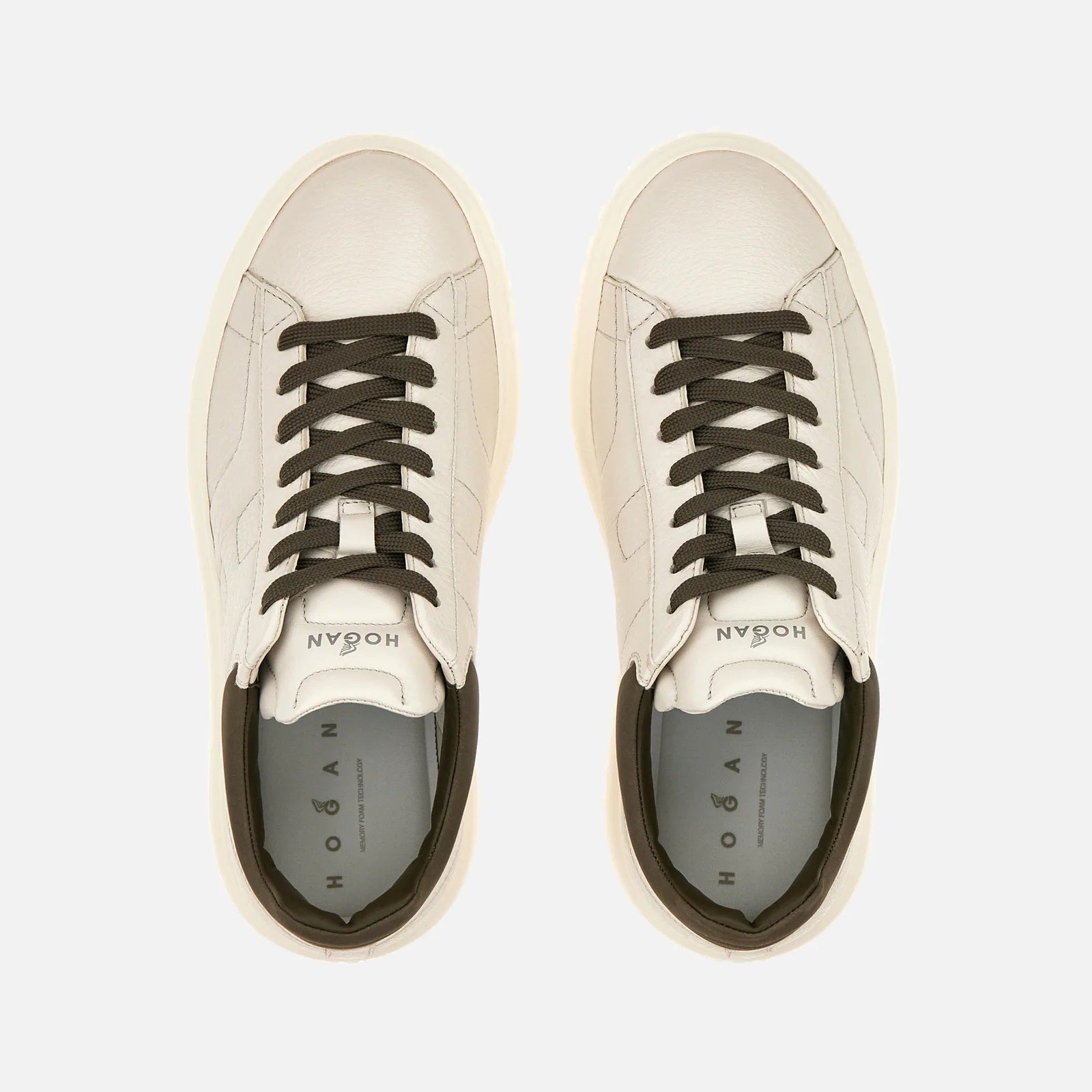 Versatile Ivory Leather Sneakers With H-Stripes Design