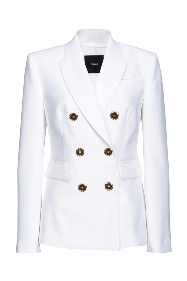 Double-Breasted Blazer With Gold Button Accents And Tailored Fit