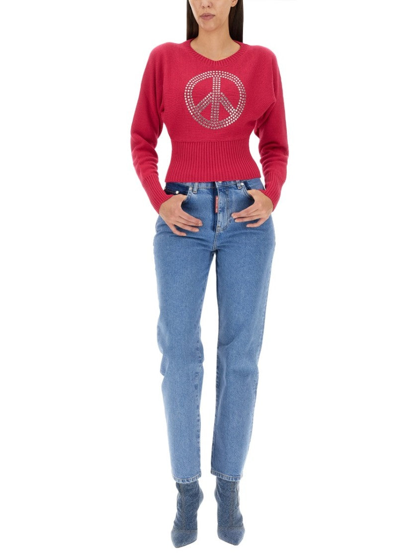 Cropped Jersey With Rhinestone Peace Symbol