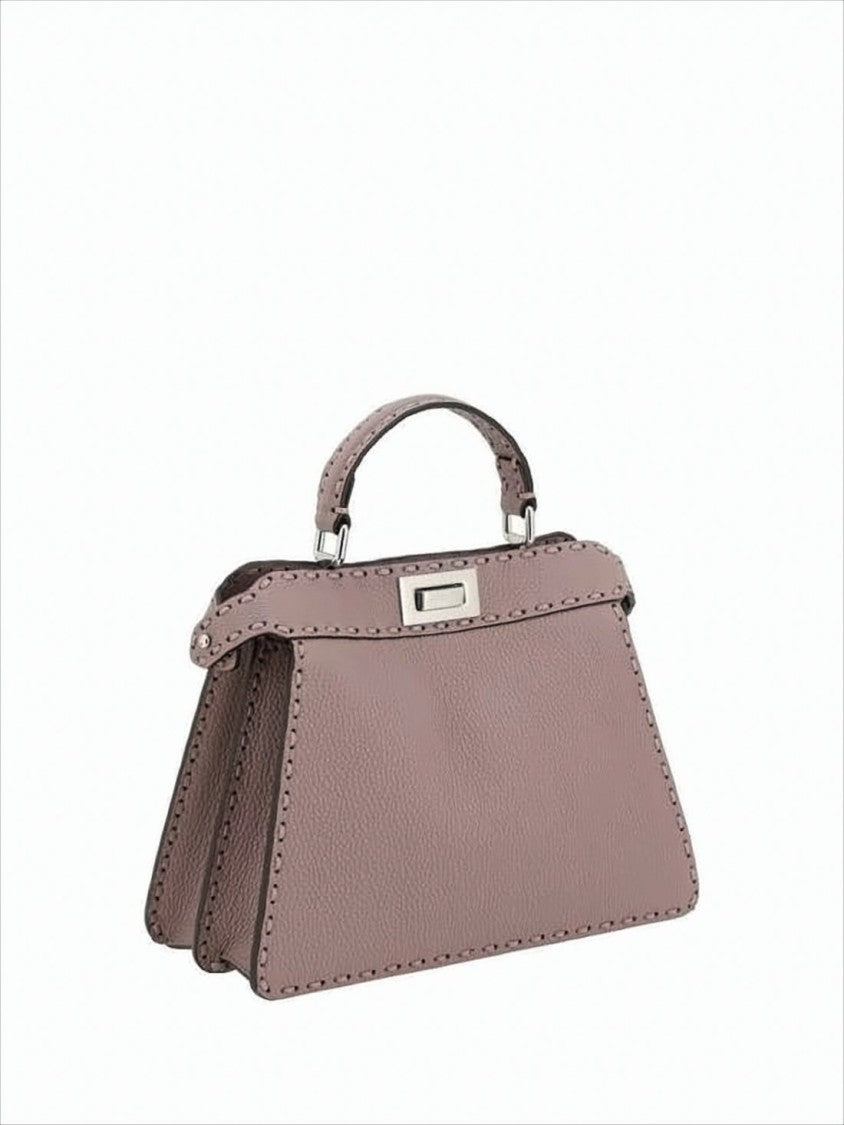 Textured Leather Shoulder Bag with Trapezoidal Silhouette