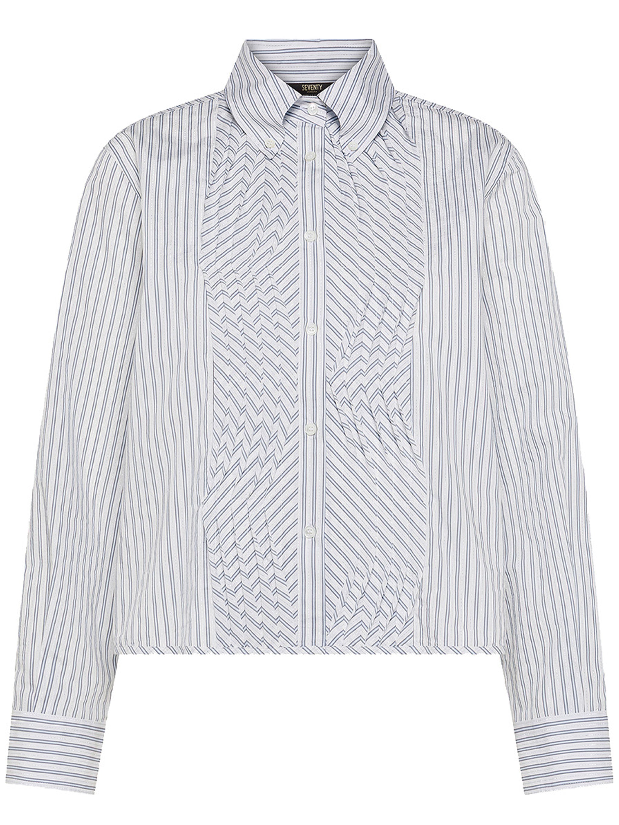 White Cropped Chevron Stripe Shirt