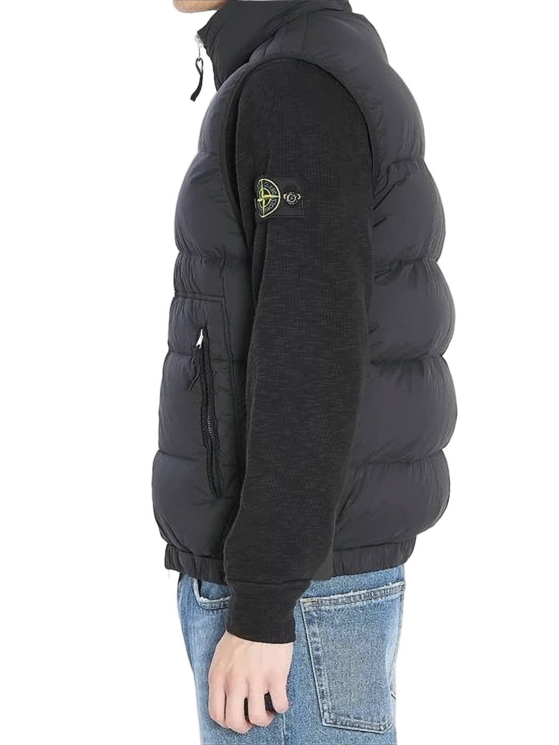 High-Collar Black Padded Vest with Zippered Pockets