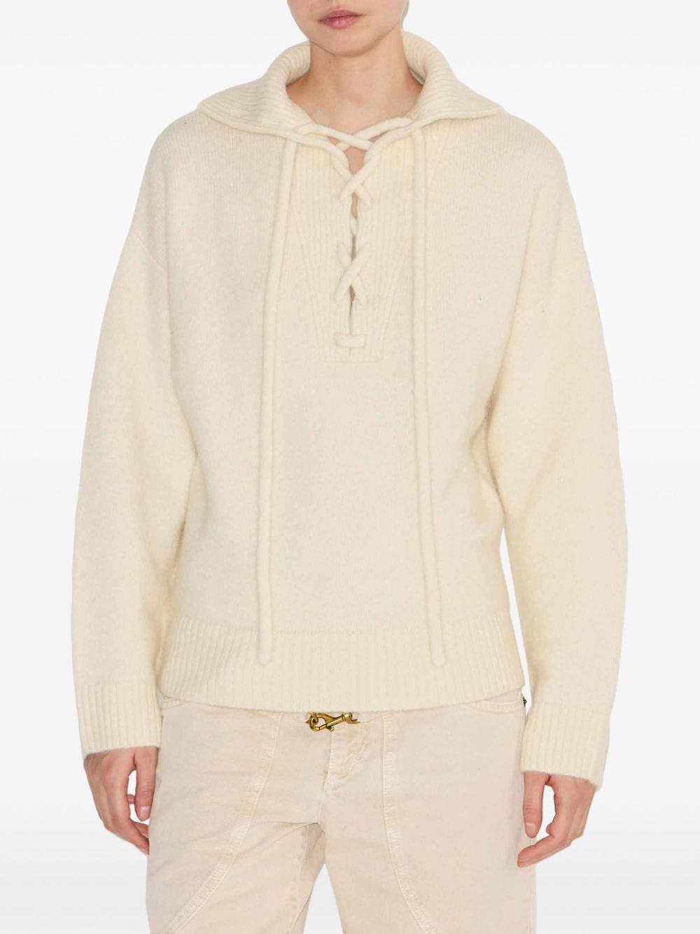 Lace-Up Front Phylia Hoodie With Ribbed Detailing