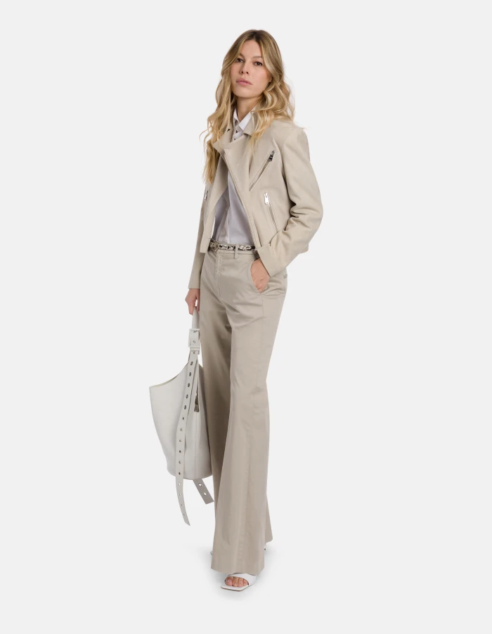 Cropped Jacket with Asymmetrical Zipper and Minimalist Design
