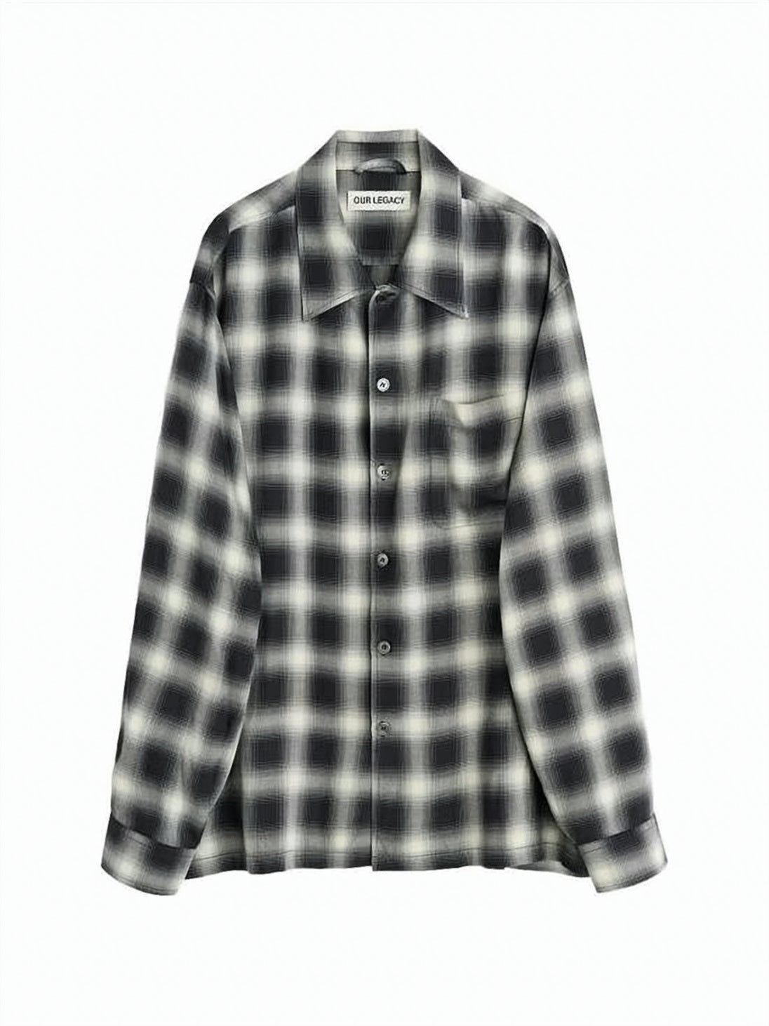 Blurred Checkered Long-Sleeve Shirt With Classic Collar