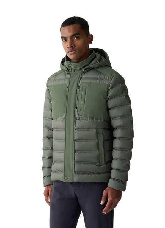 Quilted Down Jacket with Stretch Inserts
