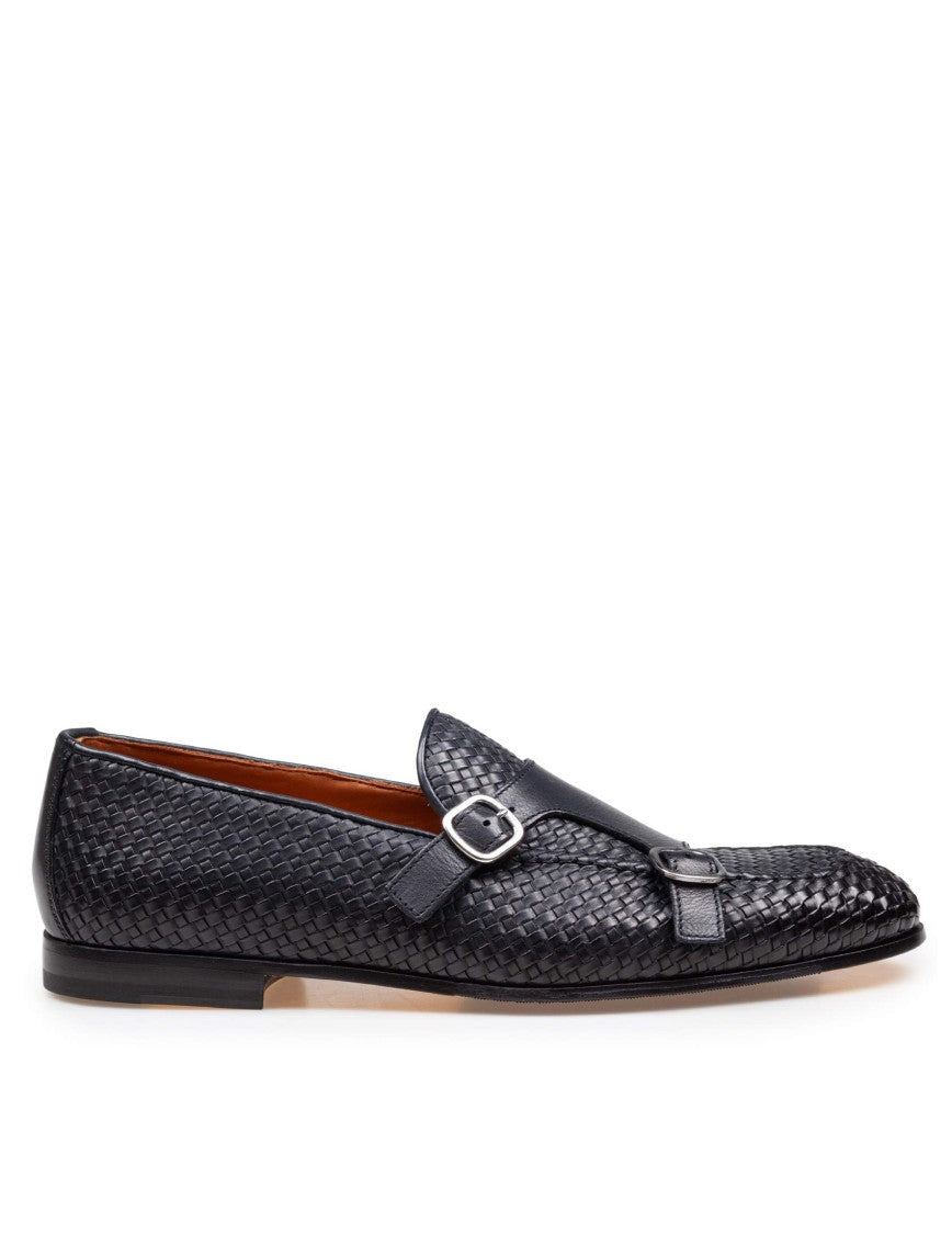 Woven Leather Double Adler Moccasin With Double Buckle