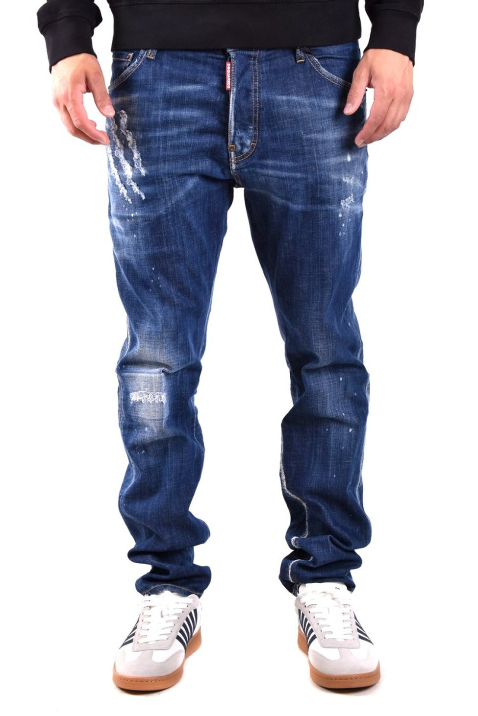 Slim-Fit Blue Denim Jeans With Distressed Finish