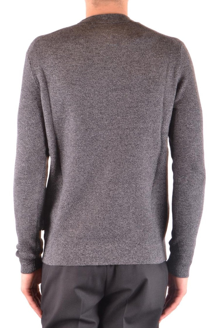 Textured Knit Grey Sweater With Ribbed Hem